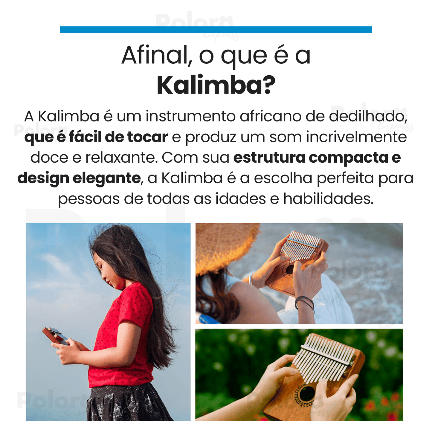 Kalimba Pollo® 17 teclas ergonômica - LEVE 6 BRINDES - poloroexpress