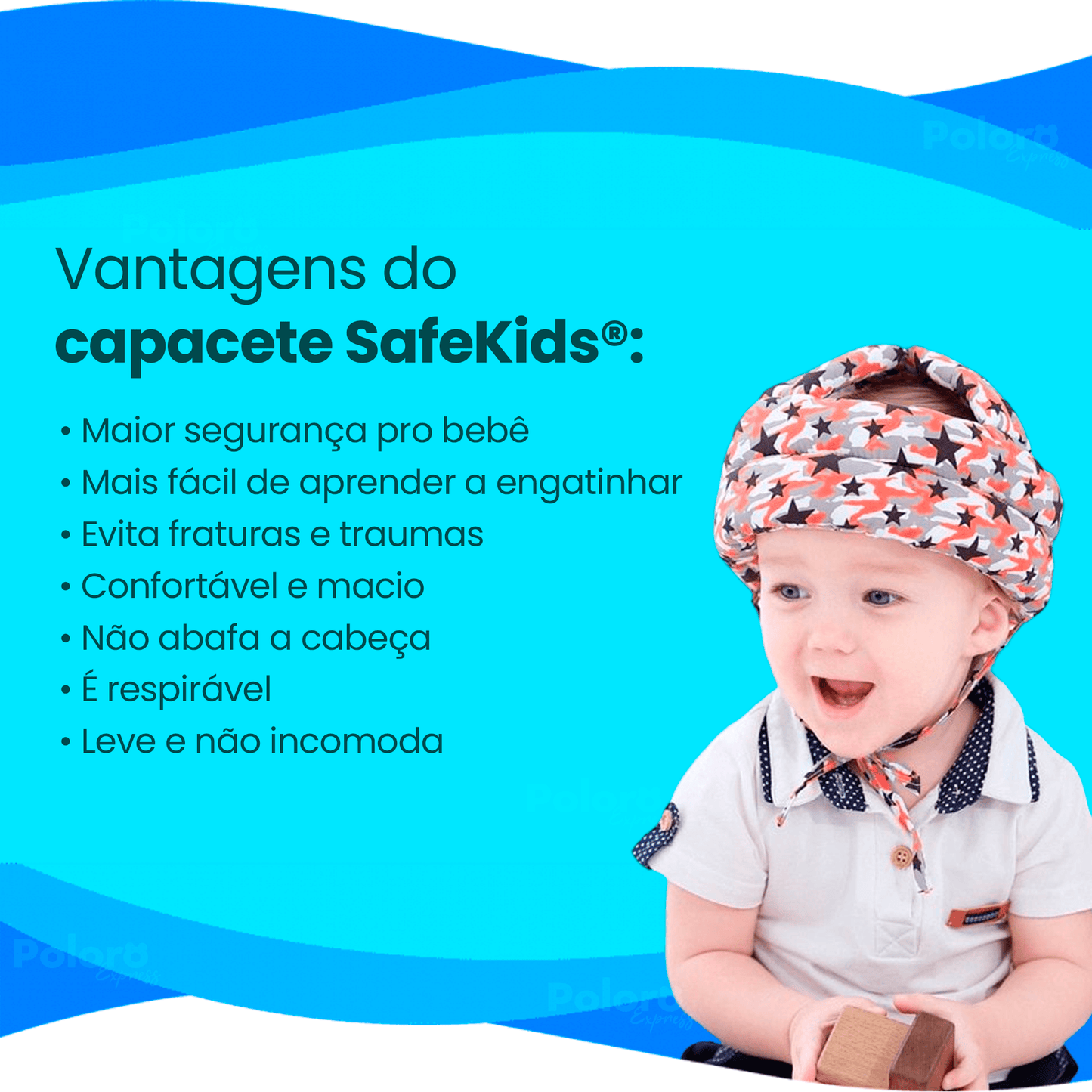 Capacete Protetor de Cabeça Infantil SafeKids® - LEVE 2 JOELHEIRAS DE BRINDE - poloroexpress
