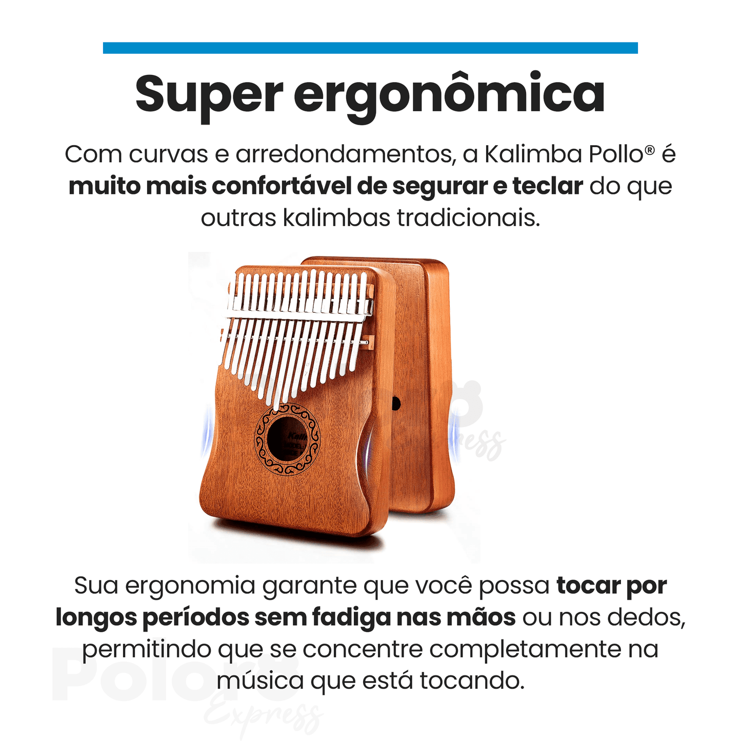 Kalimba Pollo® 17 teclas ergonômica - LEVE 6 BRINDES - poloroexpress