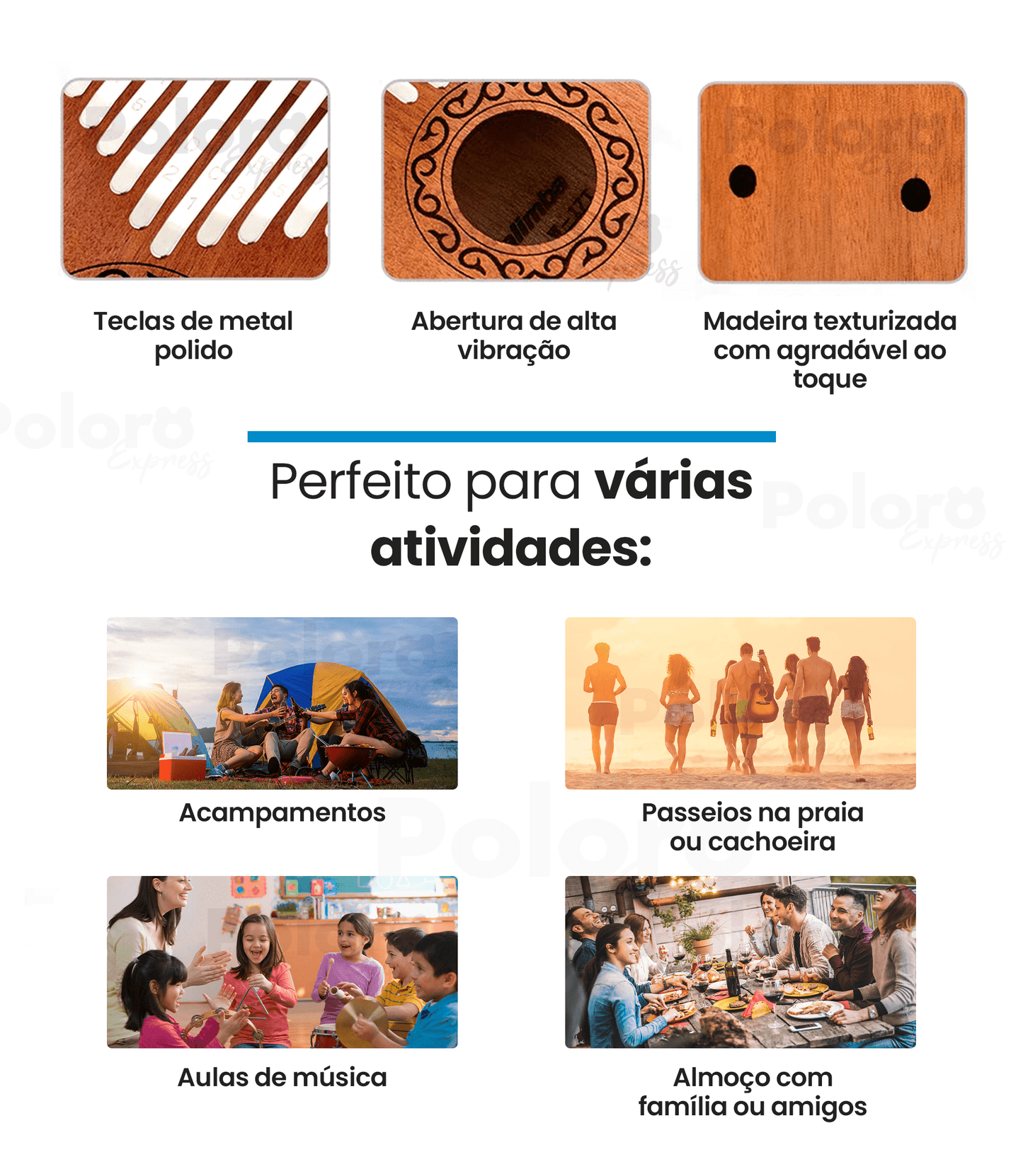 Kalimba Pollo® 17 teclas ergonômica - LEVE 6 BRINDES - poloroexpress