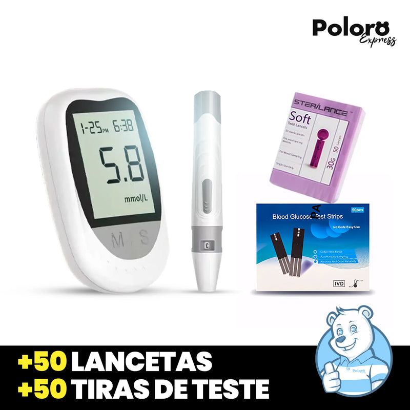 Medidor de Glicose e Glicemia Pollo® - Kit Diabetes