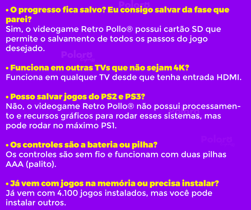 Videogame Retrô Pollo® 4000 Jogos + 2 controles de brinde (Resolução 4