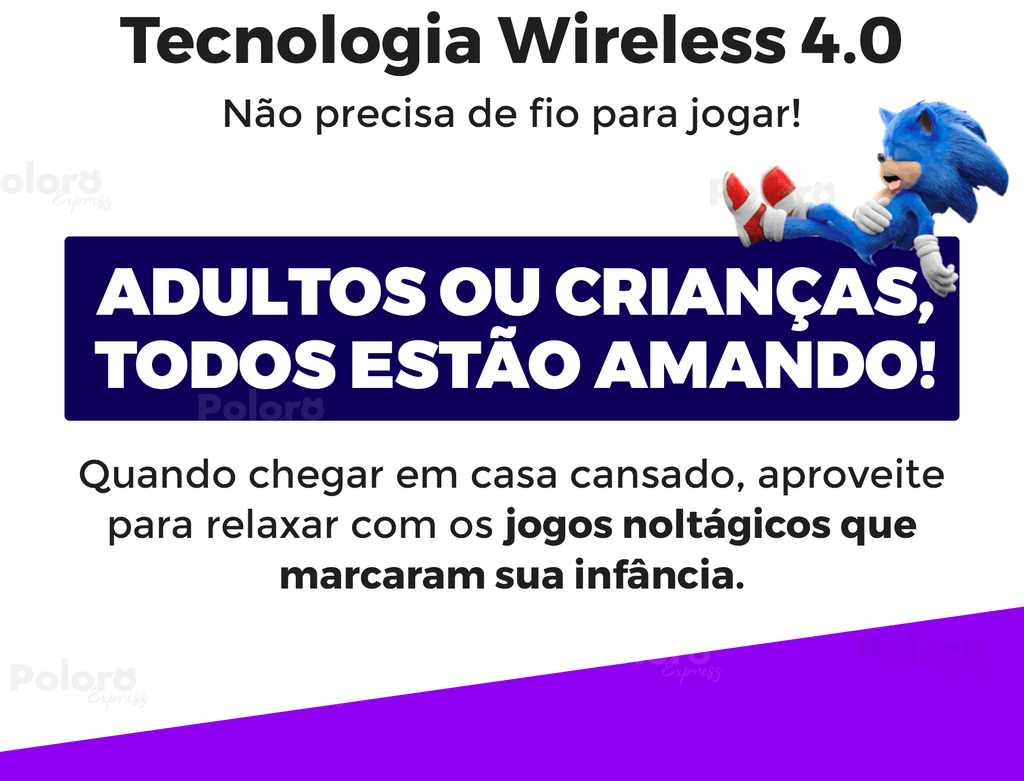 Videogame Retrô Pollo® 4000 Jogos + 2 controles de brinde (Resolução 4