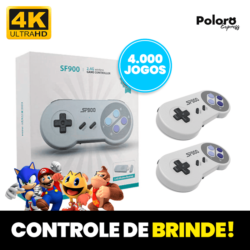 Videogame Retrô Pollo® 4000 Jogos + 2 controles de brinde (Resolução 4K  Ultra HD)